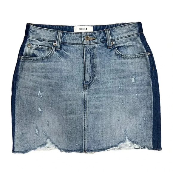 Pistola Distressed Blue Denim Mini Jean Skirt 28 - Picture 1 of 4
